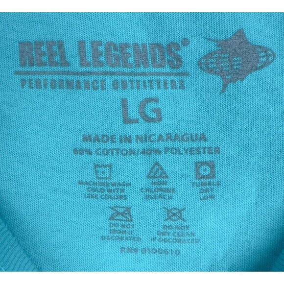 Reel Legends T-Shirt Womens LG Turquoise Palm Tree Graphic Cotton Poly Blend - Picture 3 of 5